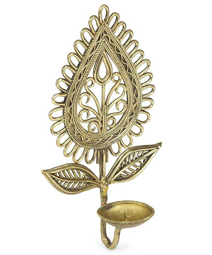 Dhokra brass handcrafted bi leaf wall candle stand
