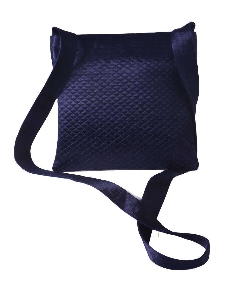 Navy pink hand embroidery mashroo cross body bag