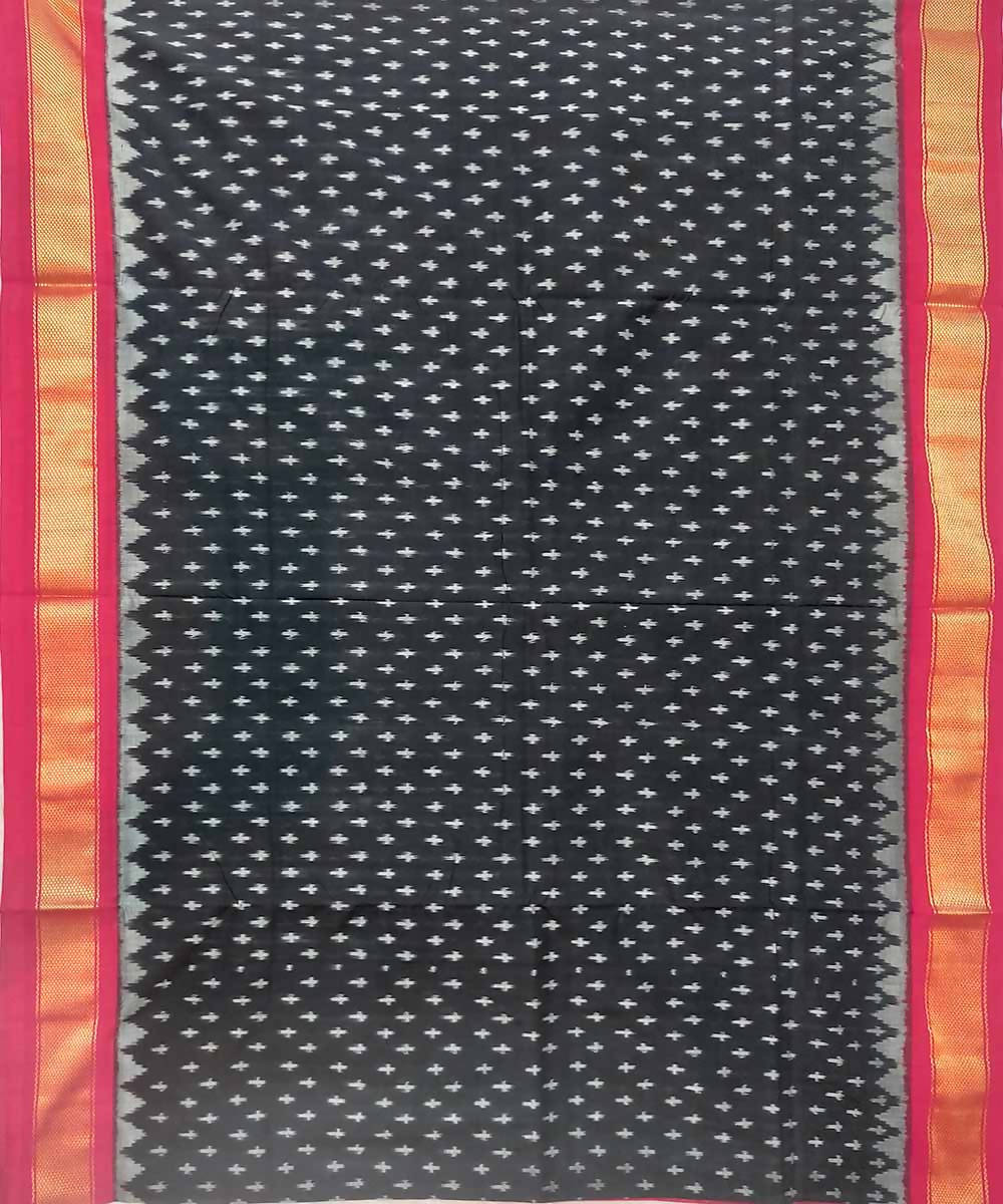 Stone black handloom cotton ikat pochampally saree