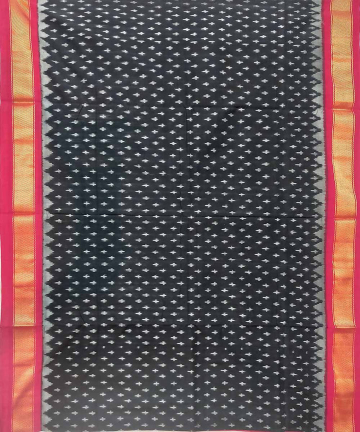 Stone black handloom cotton ikat pochampally saree