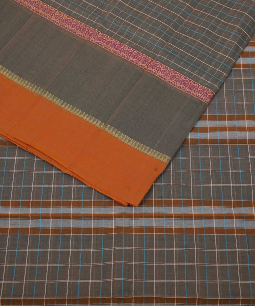 Dark grey handwoven cotton narayanpet saree