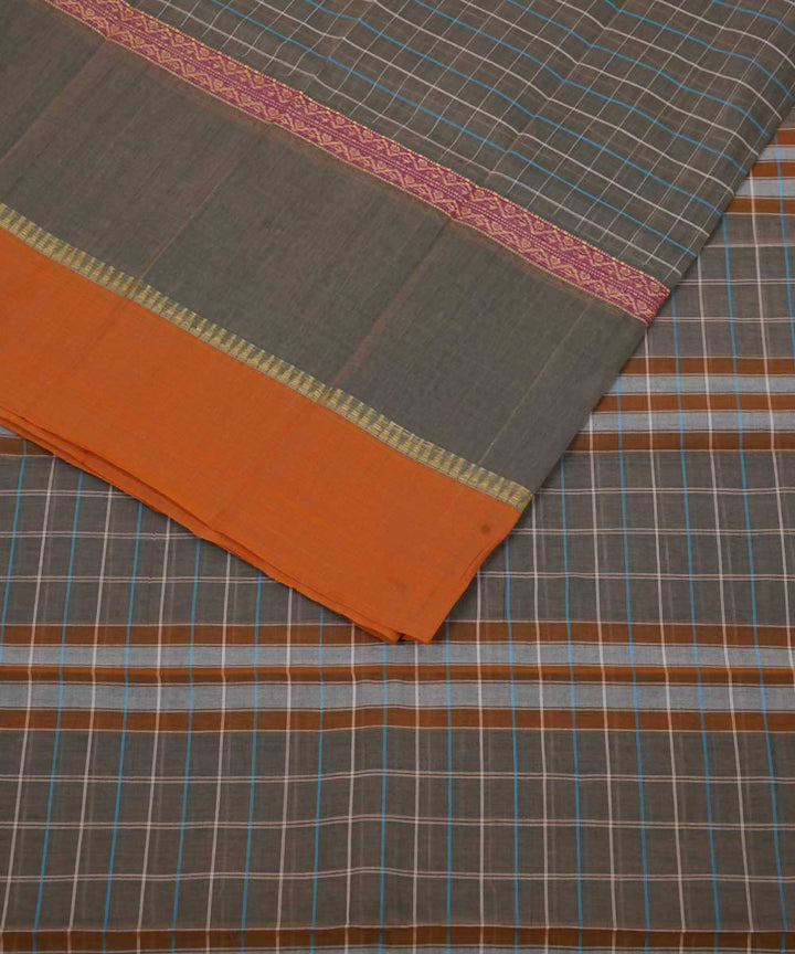 Dark grey handwoven cotton narayanpet saree