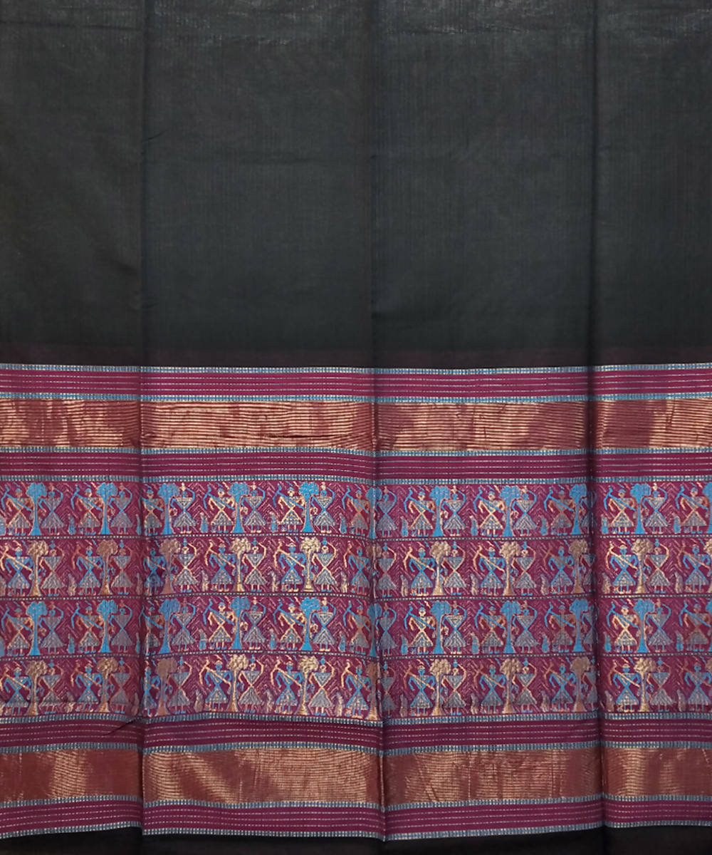 Black handwoven cotton silk maheshwari saree