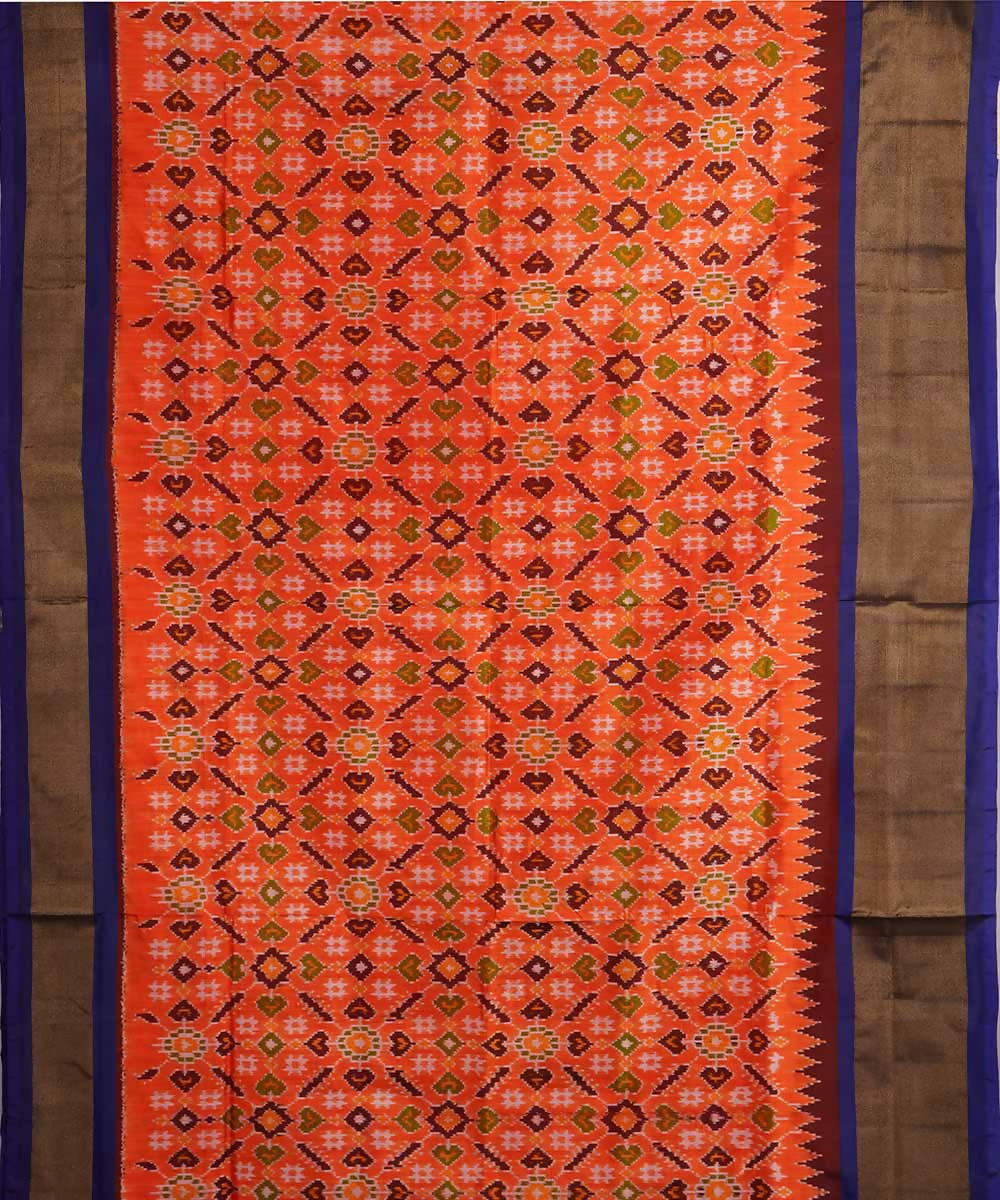 Light orange handloom silk ikat pochampally saree