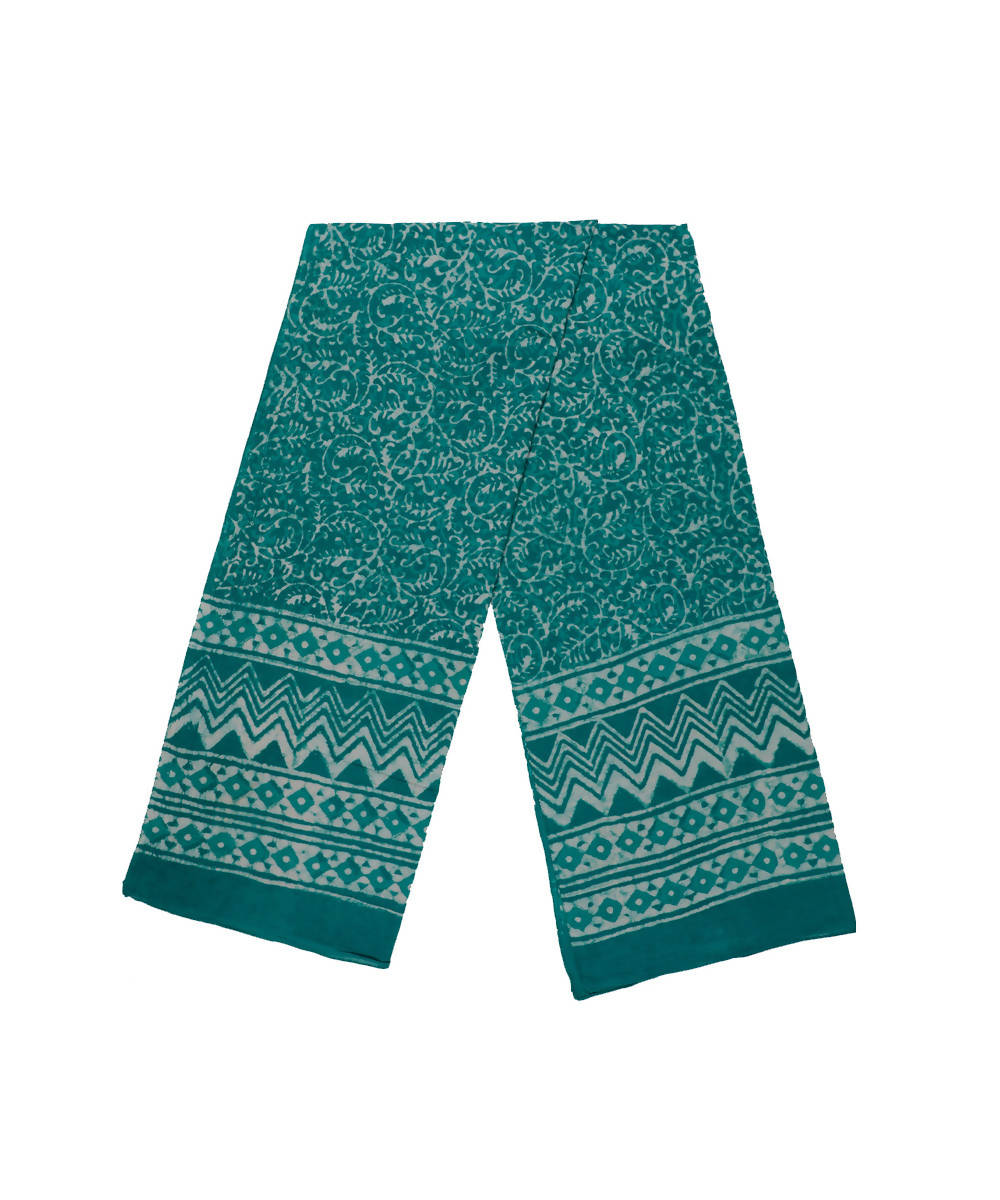Dabu handblock print green mul cotton stole