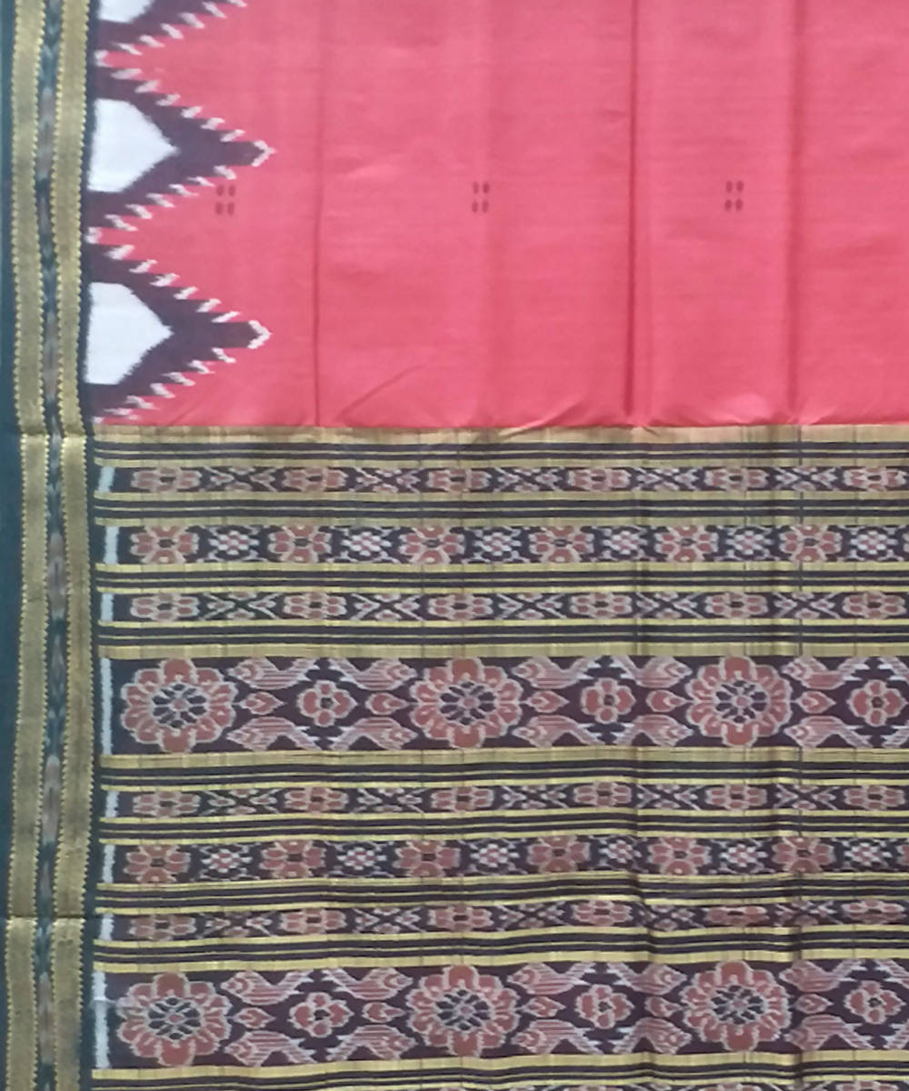 Cherry red black handwoven silk khandua saree