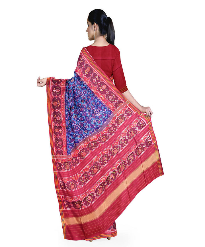 Blue red handwoven patola silk saree