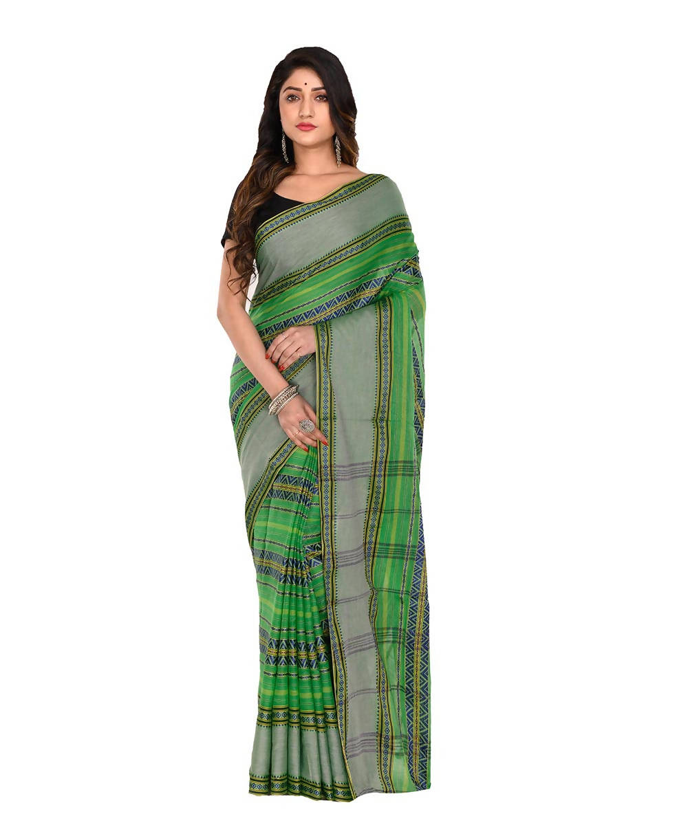 Bengal handloom green tant cotton saree