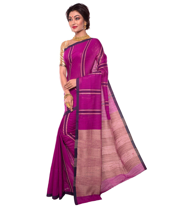 Purple Stripe Cotton Bengal Handloom Saree