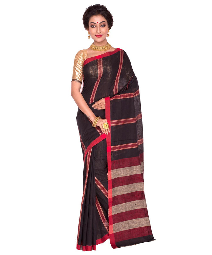 Black Bengal Stripe Handloom Cotton Saree