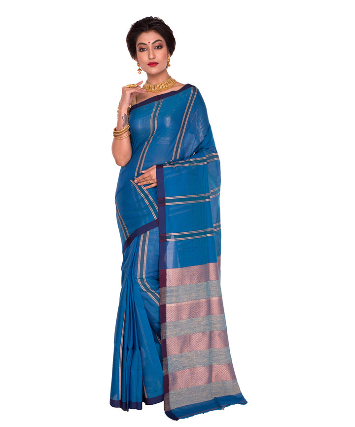 Bengal Handloom Blue Stripe Cotton Saree