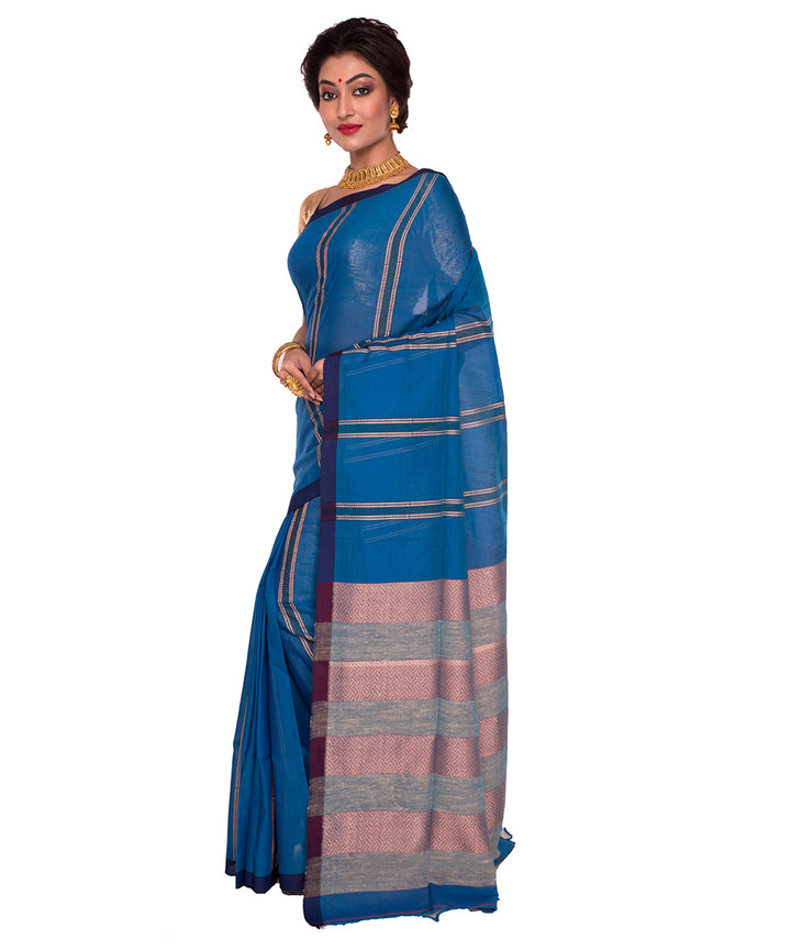 Bengal Handloom Blue Stripe Cotton Saree