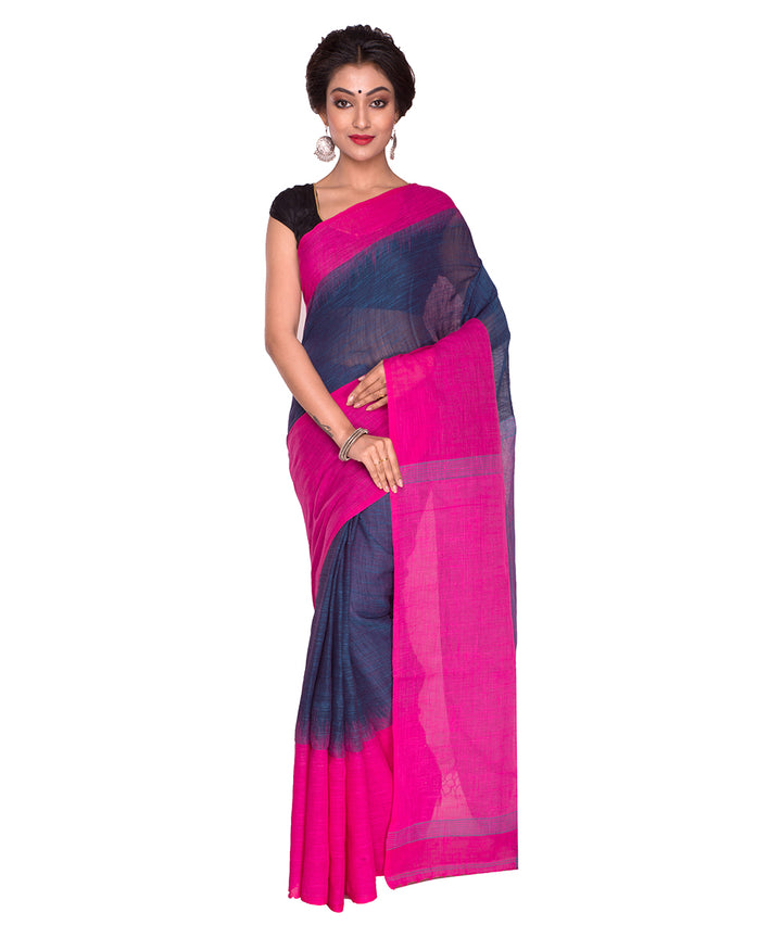 Blue Pink Bengal Handloom Cotton Saree