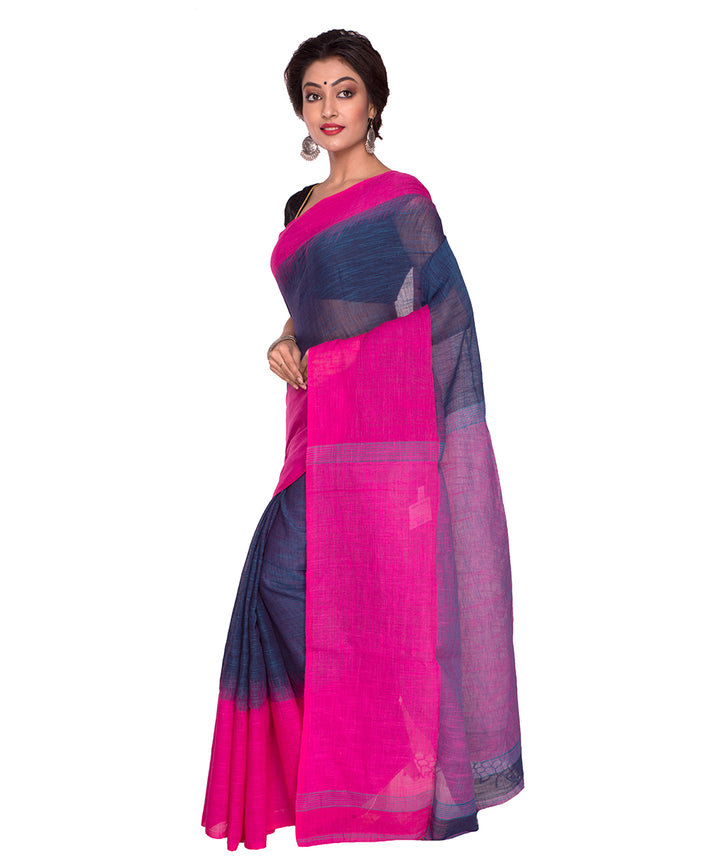 Blue Pink Bengal Handloom Cotton Saree