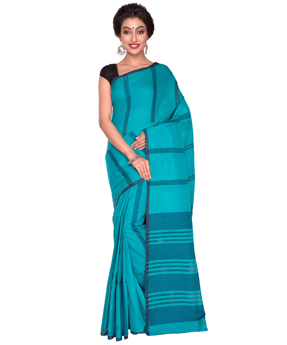 Bengal Handloom Stripe Blue Cotton Saree