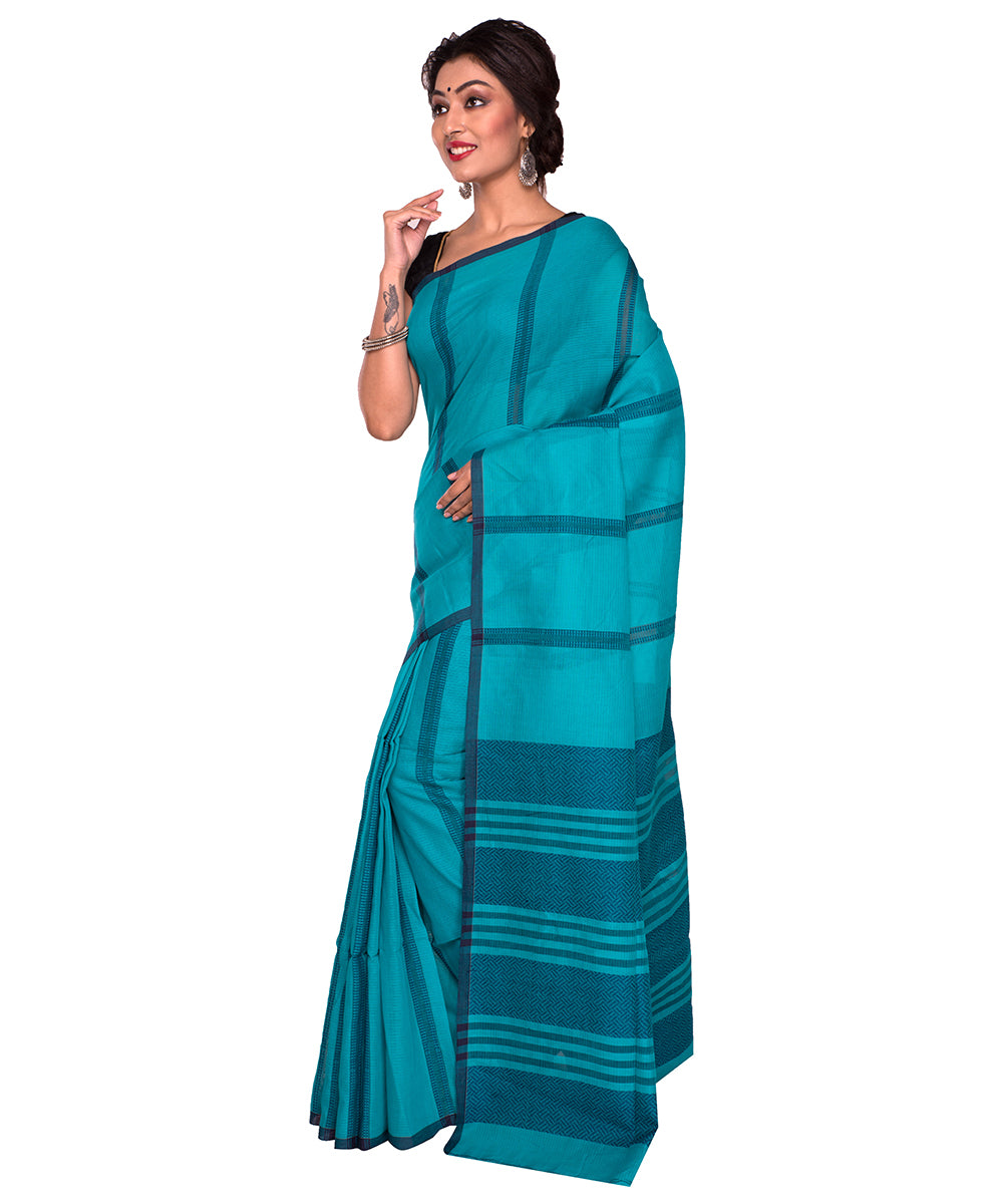 Bengal Handloom Stripe Blue Cotton Saree
