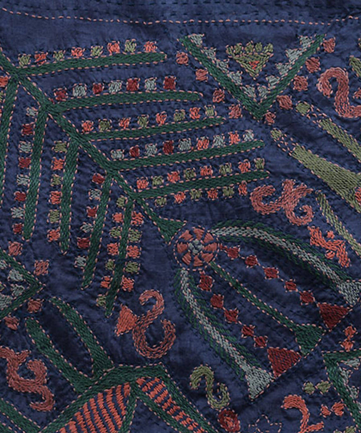 Navy blue peach hand embroidery reversible silk stole