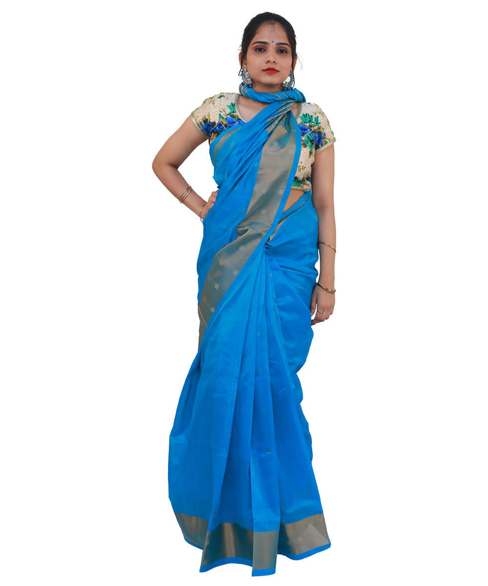 Blue colour sico venkatagiri handloom cotton saree