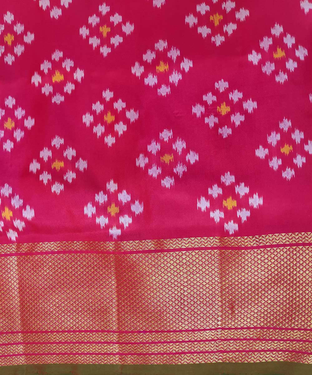 Mustard with red handwoven ikkat silk pochampally saree