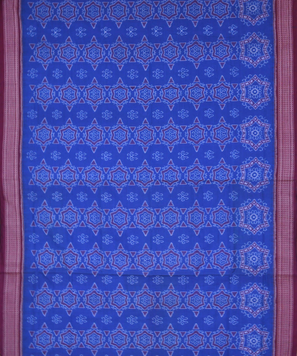 Bright blue handwoven cotton ikat sambalpuri saree