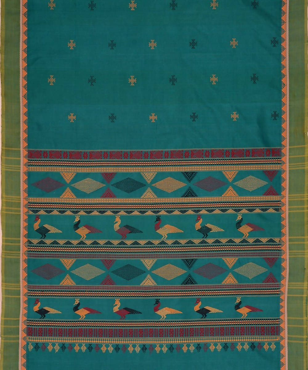 Rama green kanchi silkcotton saree with bomkai thread work pallu