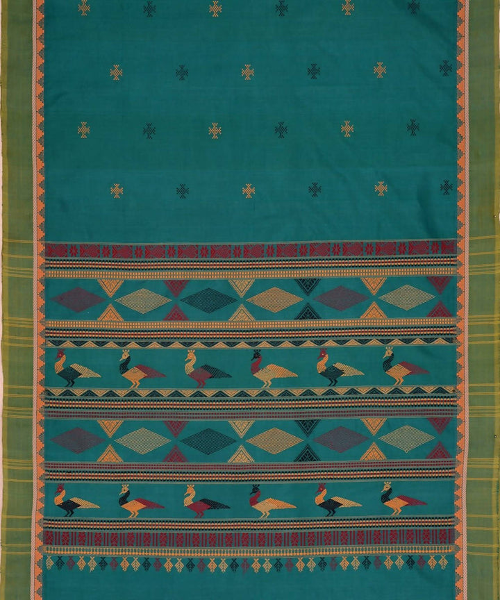 Rama green kanchi silkcotton saree with bomkai thread work pallu