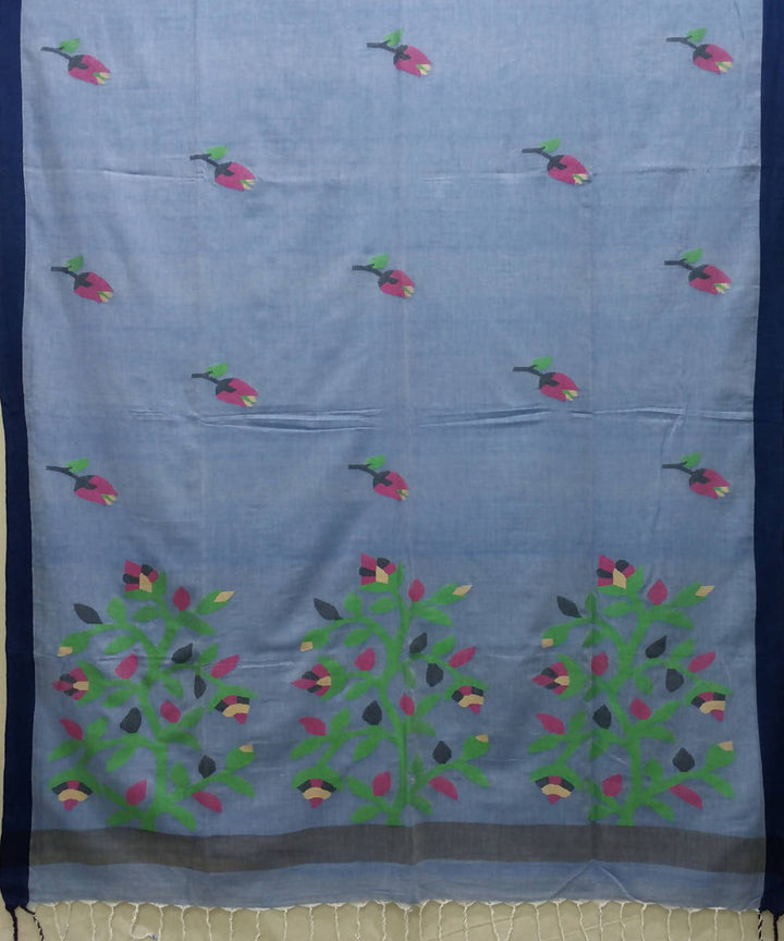 Handwoven bengal jamdani cotton light grey saree