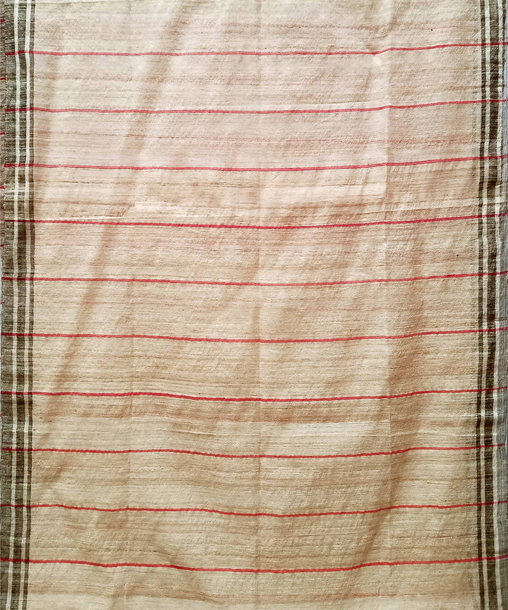 Red beige handwoven extra weft cotton silk saree
