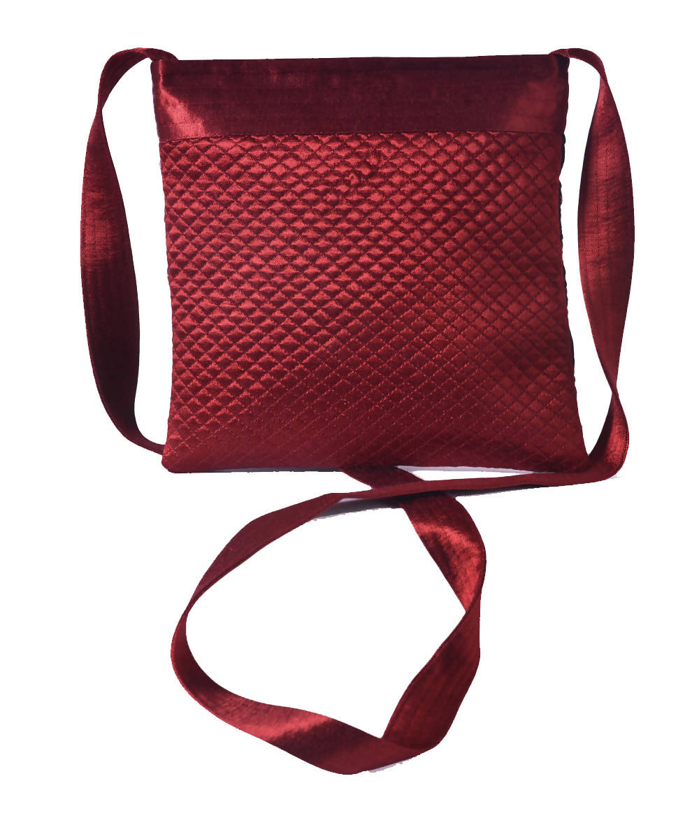 Hand embroidery red maroon mashroo cross body bag