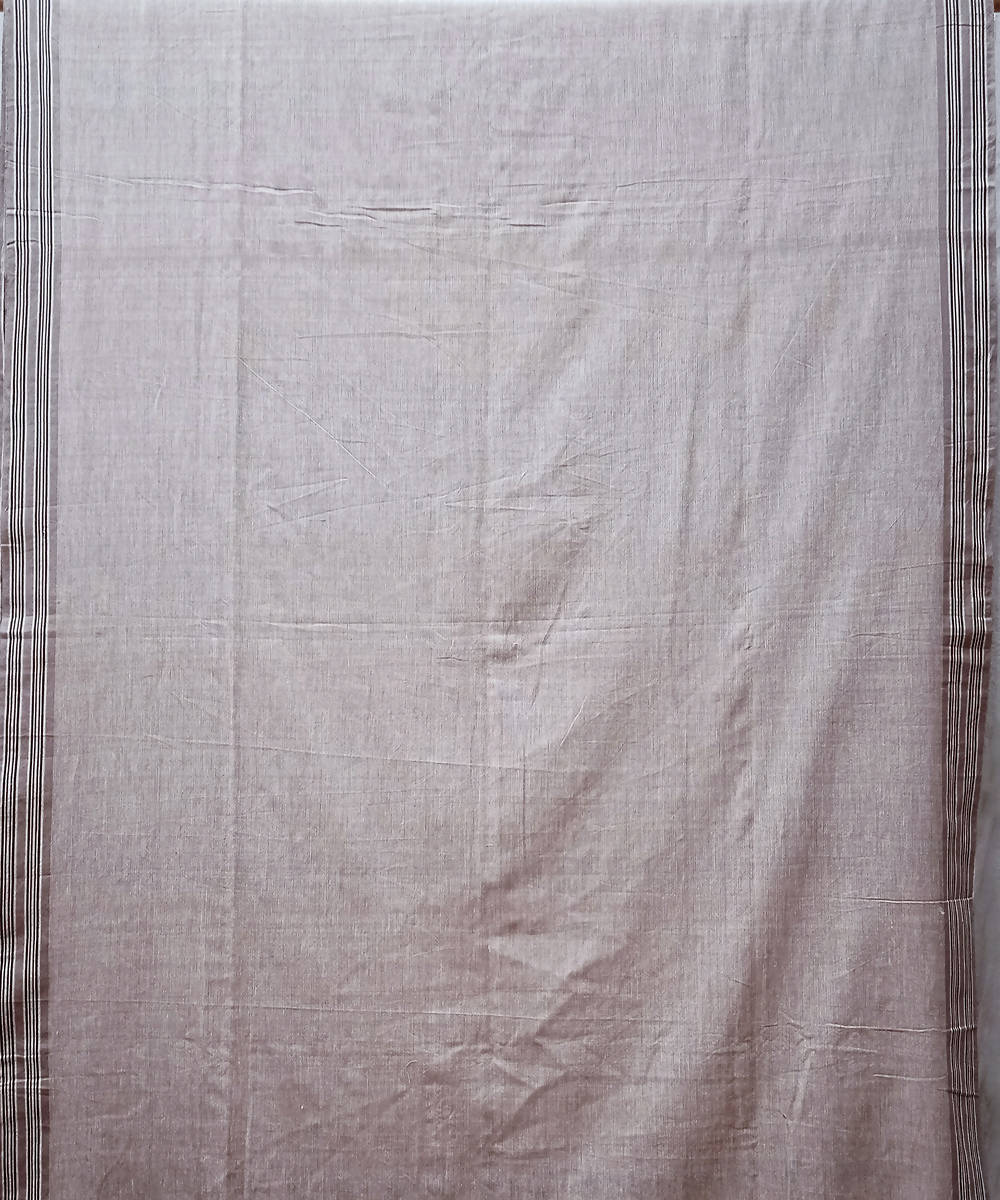 Light brown black handwoven extra weft cotton saree