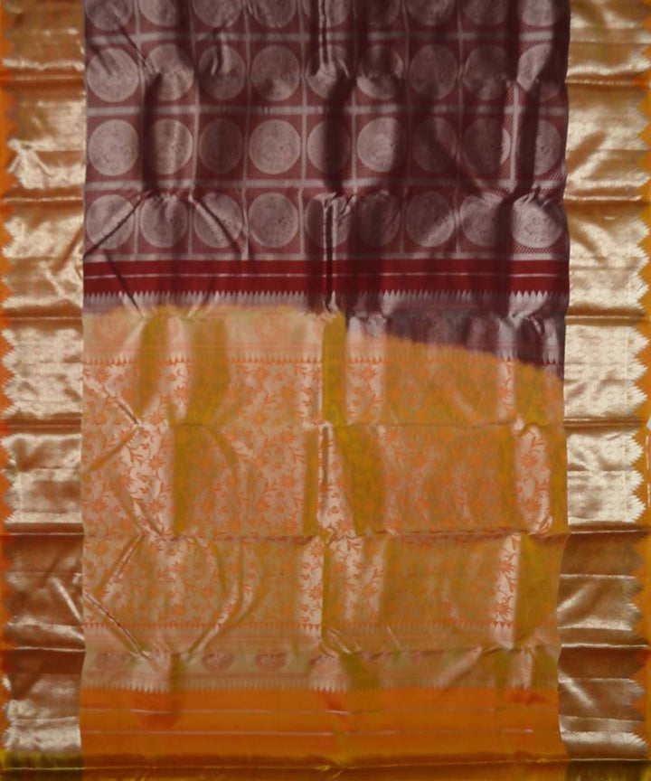 Maroon Mustard Handloom Brocade Silk Saree