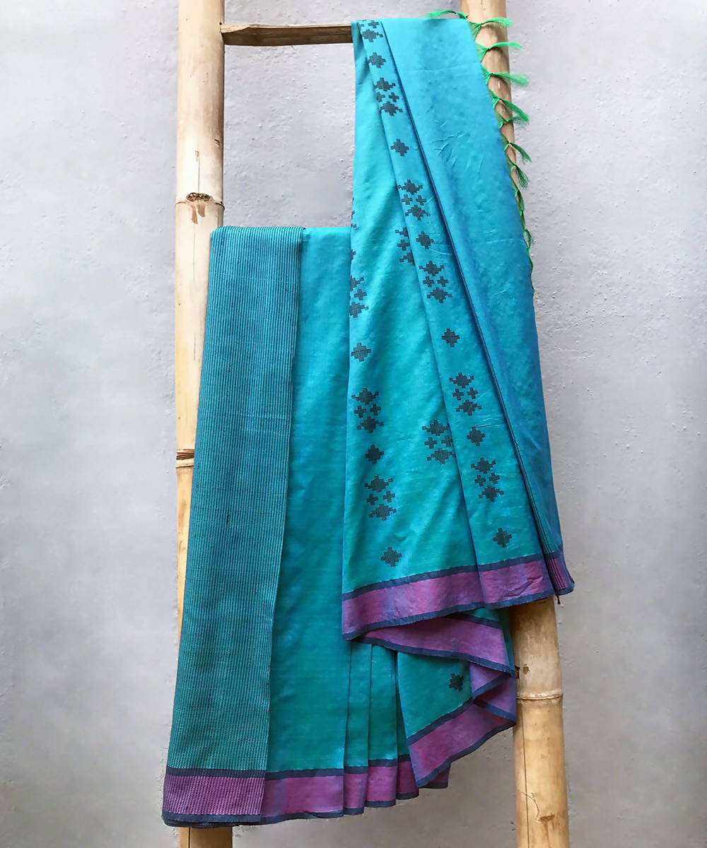 Light blue handwoven extra weft cotton silk Saree