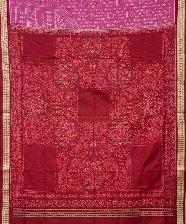 Pink maroon ikat silk handloom sambalpuri saree