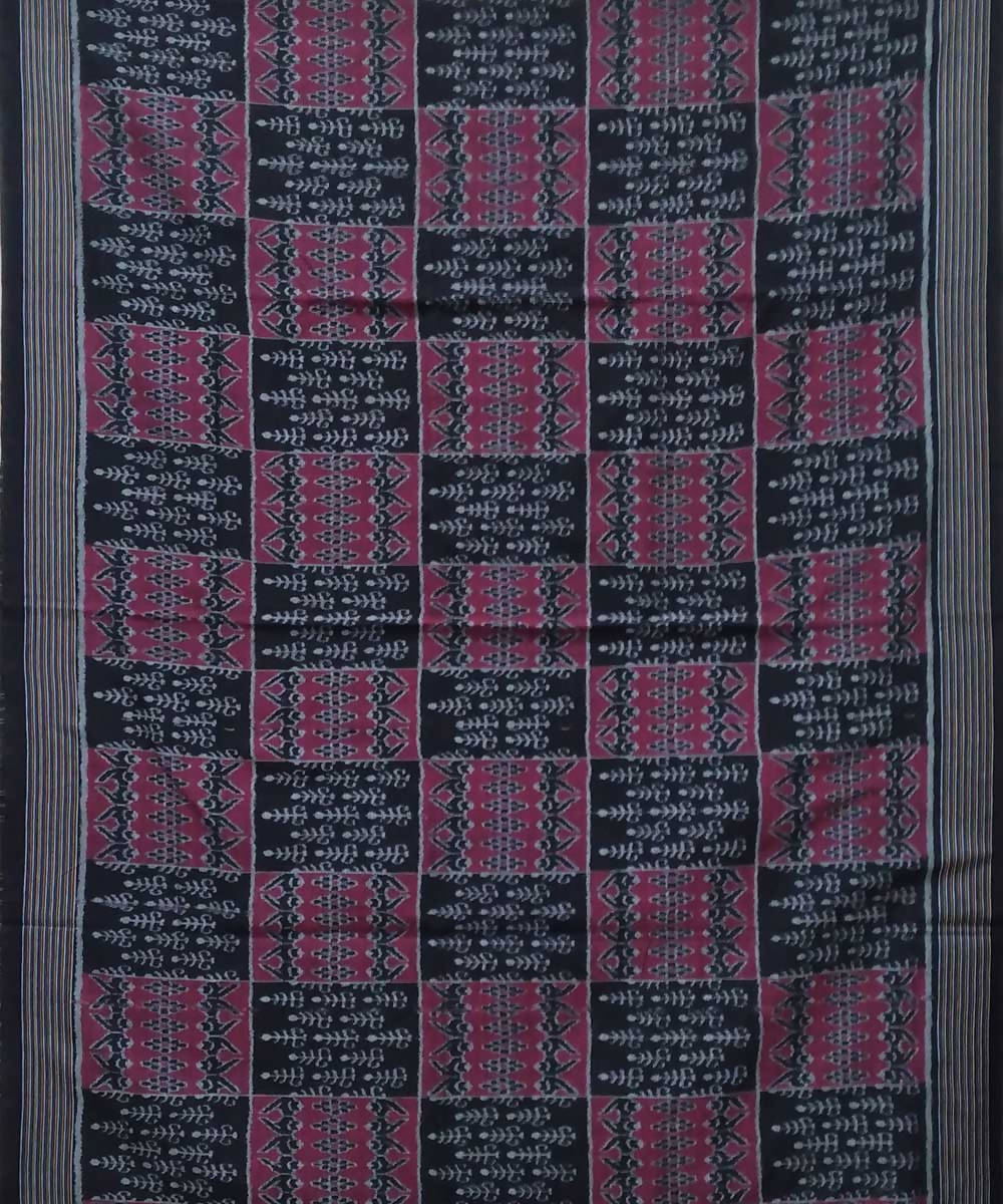 Black dark raspberry handwoven nuapatana ikat cotton saree