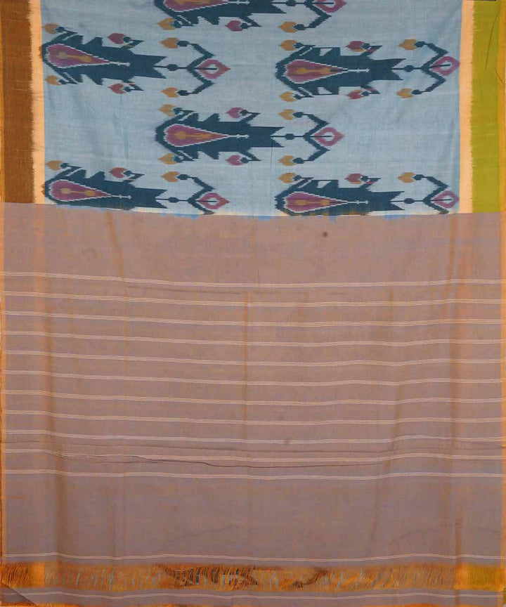 Pale sea blue cotton handloom ikat pochampally saree