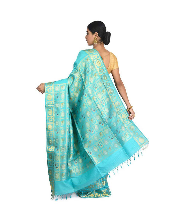 Turquoise Green Bengal handwoven silk saree