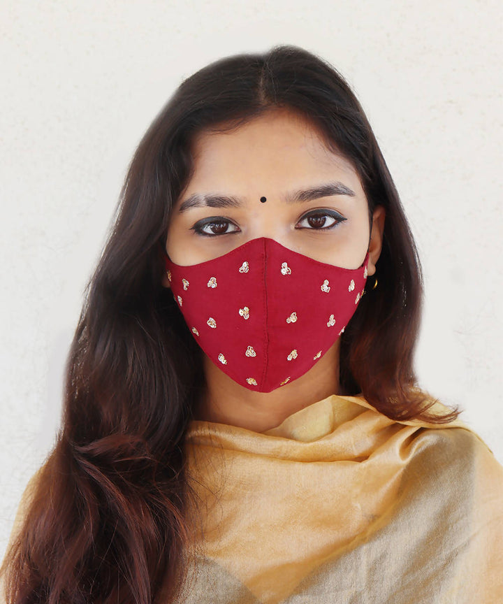 Maroon festive hand embroidery face mask