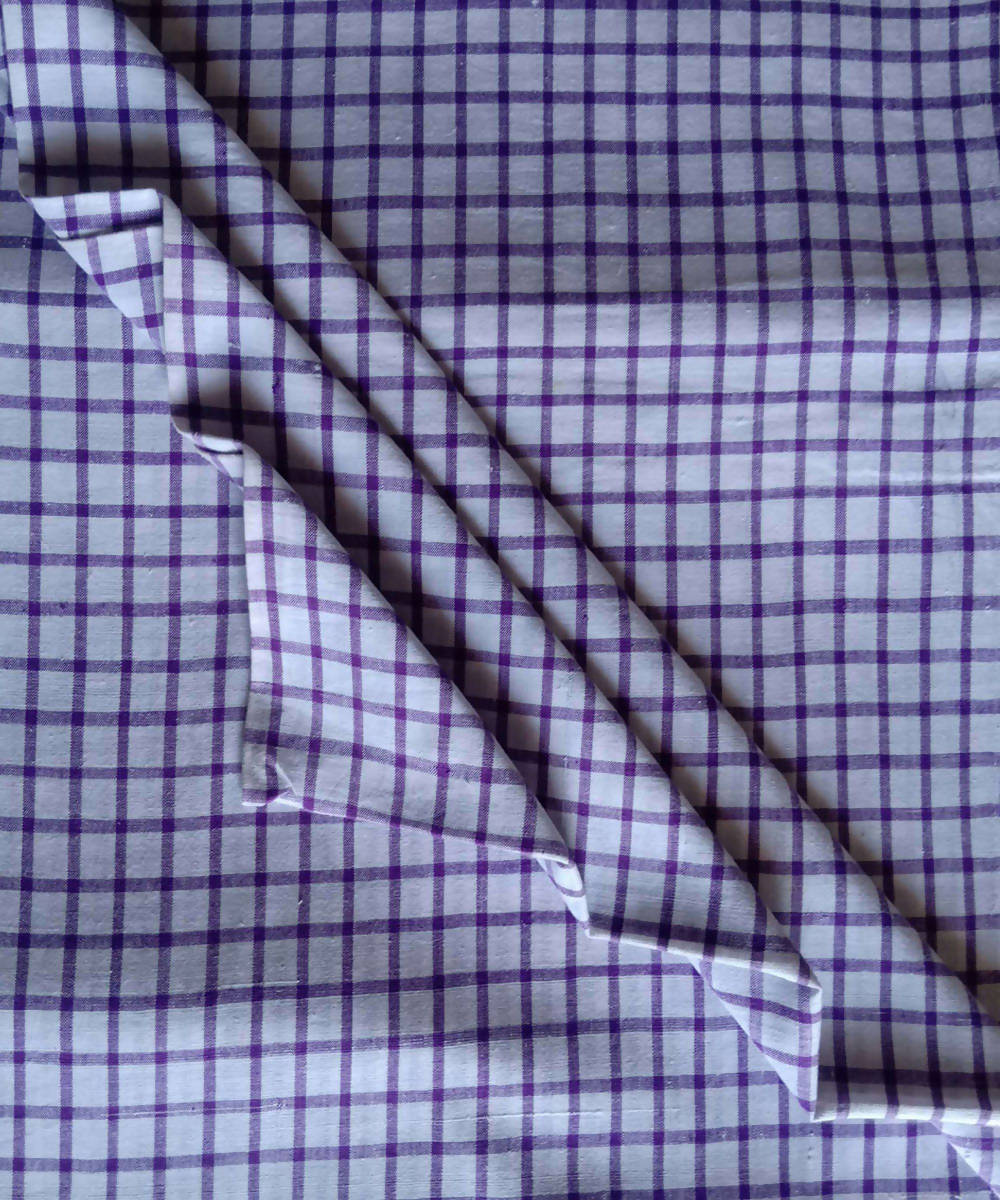 2.5m purple white checks handspun handwoven cotton kurta fabric