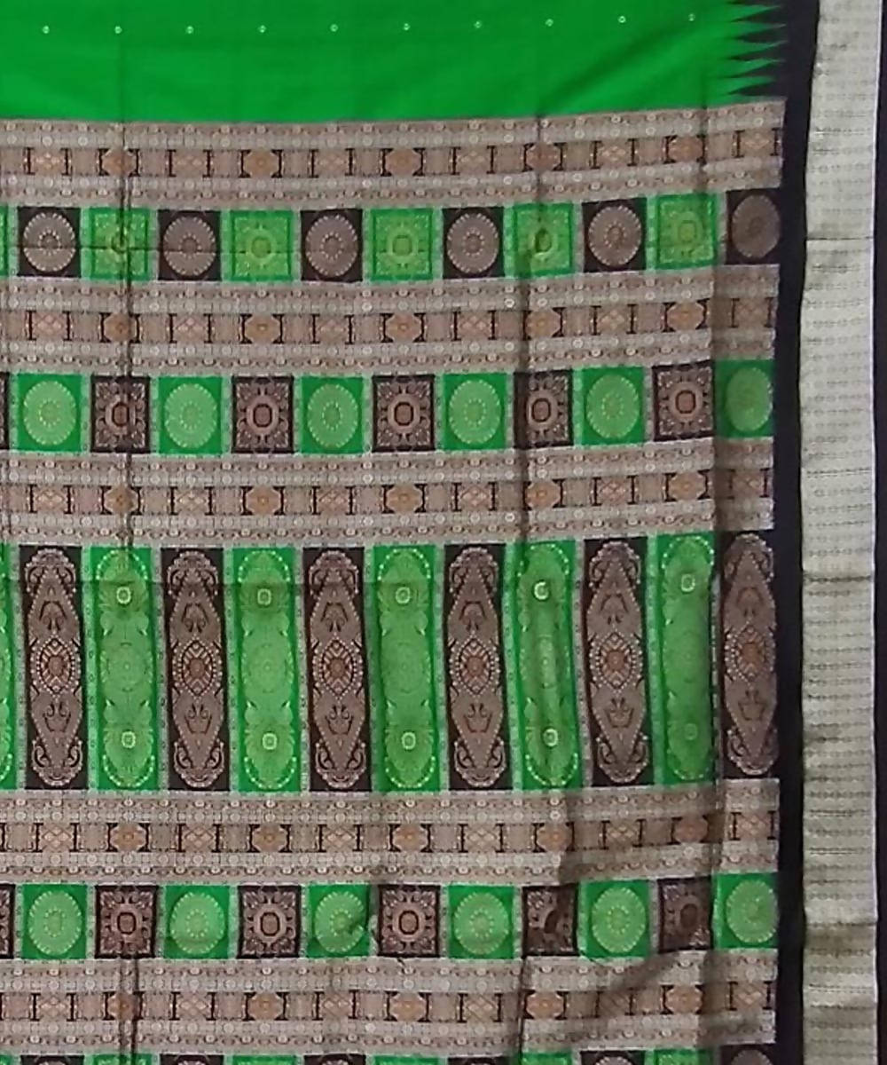 Bright green black handwoven bomkai patli silk saree