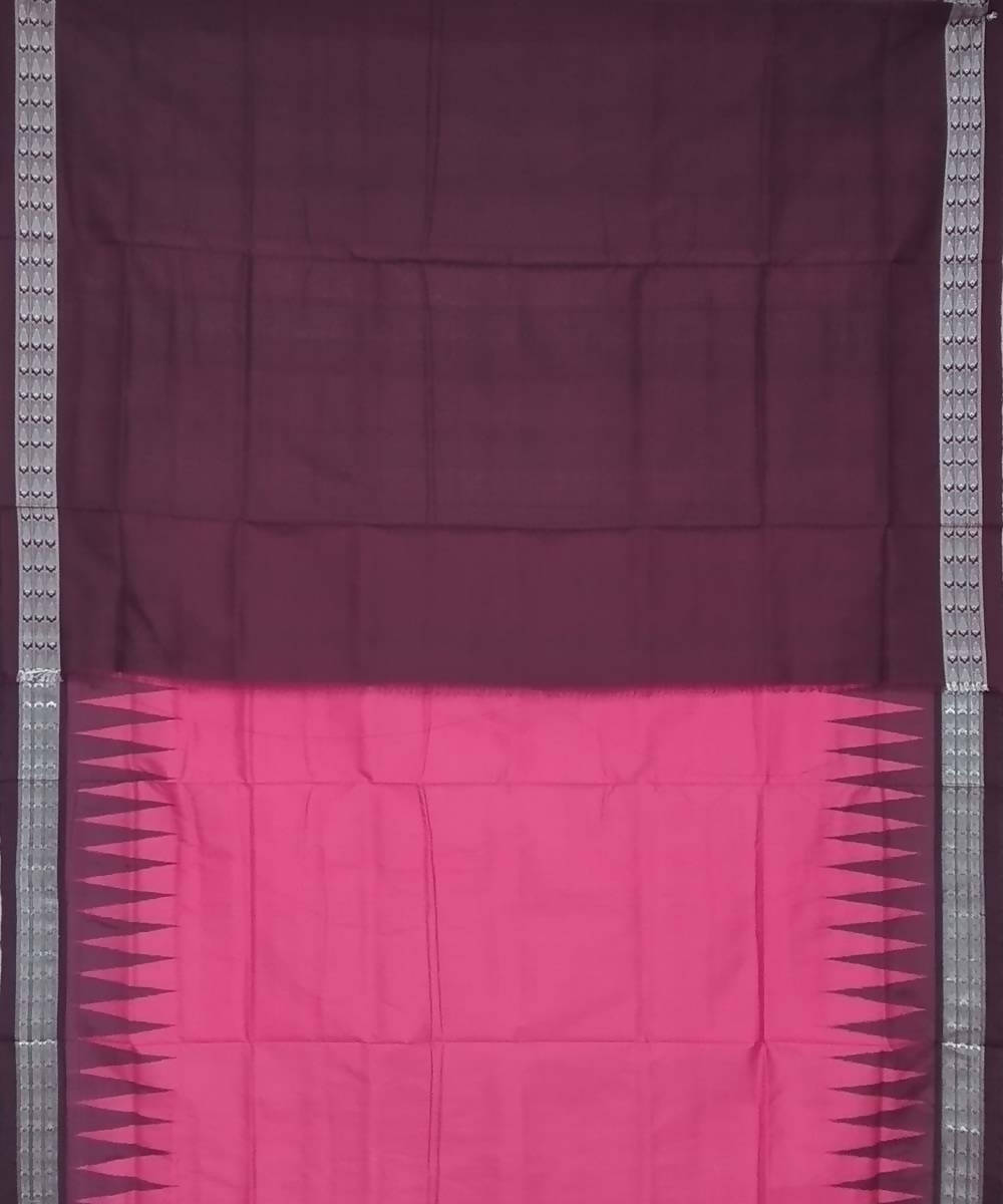 Pink mahogany handwoven silk ikat sambalpuri saree