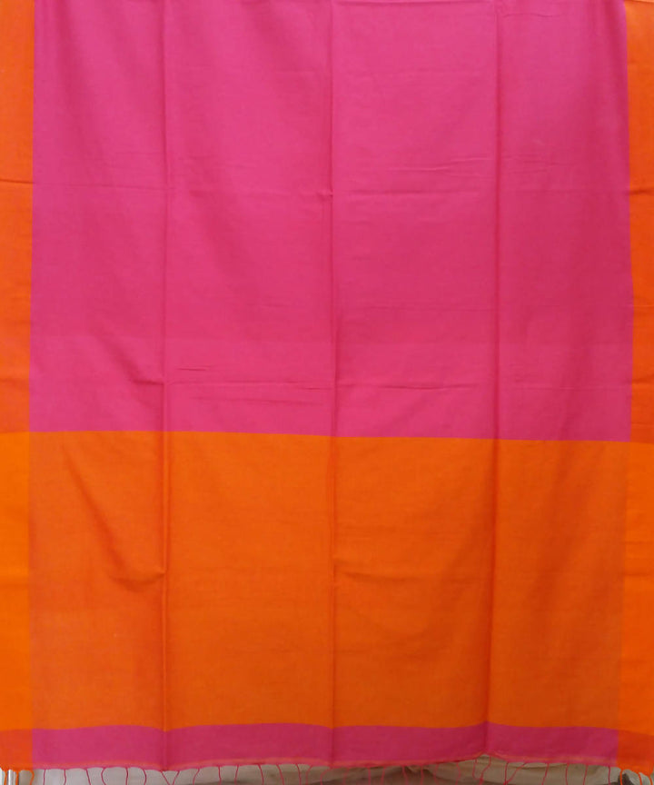Pink Orange Handspun Handwoven Cotton Saree
