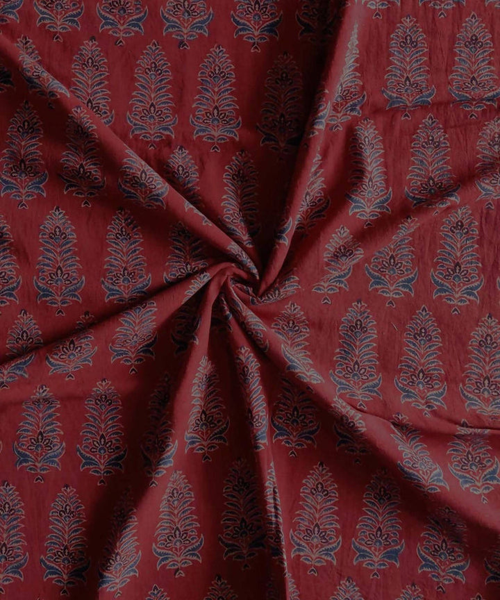 2.5m Red blue natural dye handspun handwoven cotton ajrakh print kurta fabric