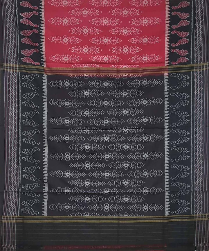 Brick red black handwoven cotton ikat nuapatna saree