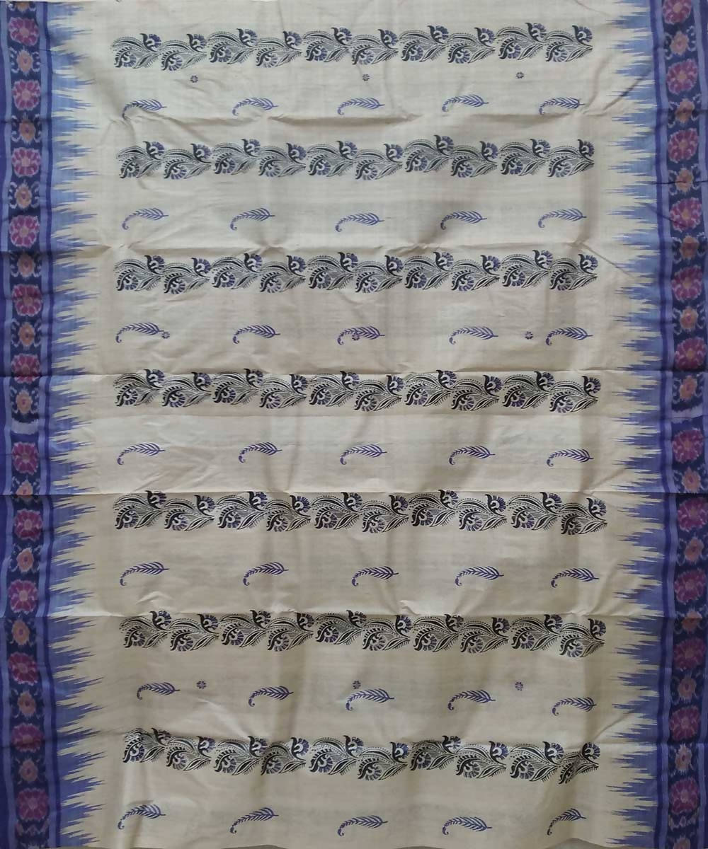 Offwhite blue handwoven tussar silk saree