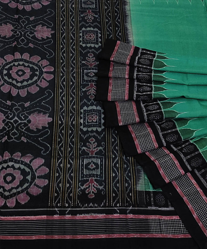 Green with black cotton handwoven sambalpuri saree