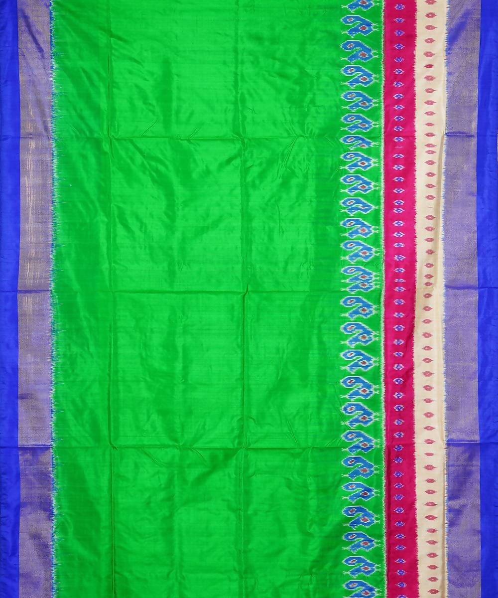 Handwoven green blue ikat silk pochampally saree