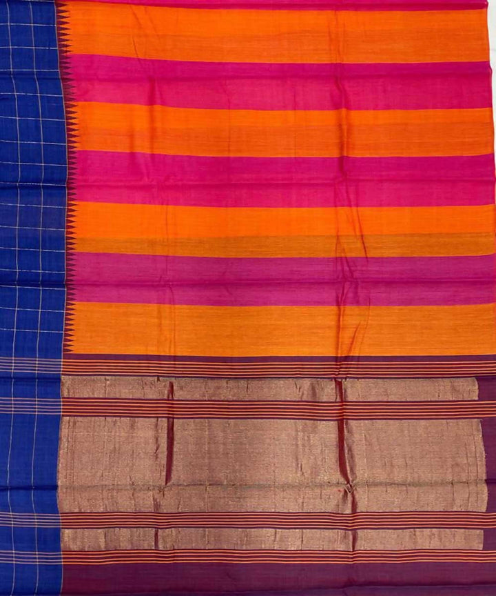 Multicolour handwoven temple border tussar silk saree