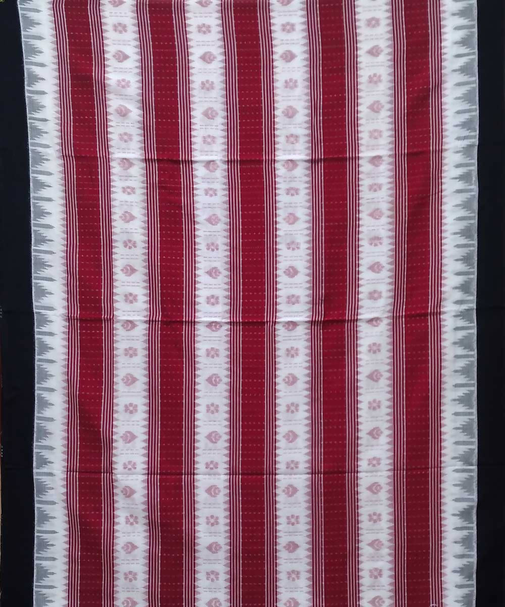 Maroon white black handwoven nuapatana ikat cotton saree