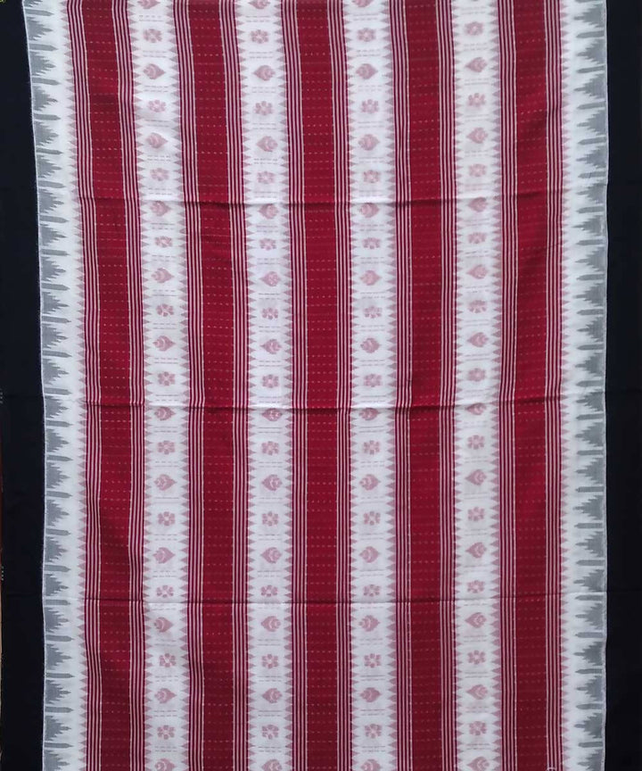 Maroon white black handwoven nuapatana ikat cotton saree