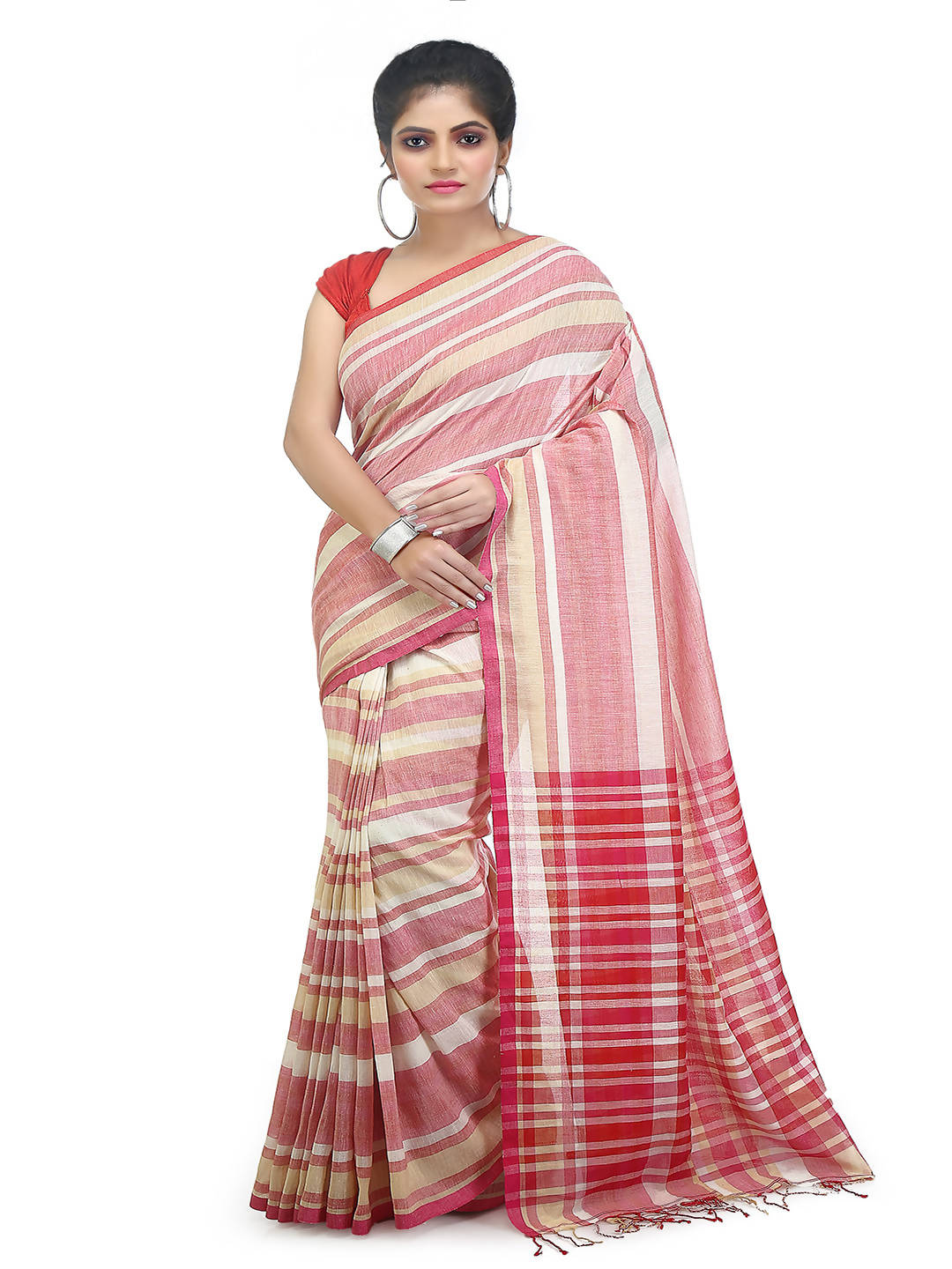 White red handloom handspun saree